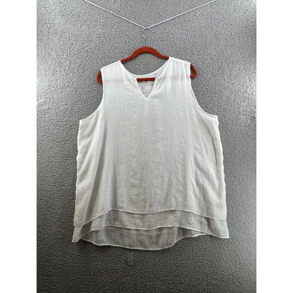 Cristina B  Sleeveless White Double Layered Tank Top With V-Neckline  Size XXL - Picture 1 of 7